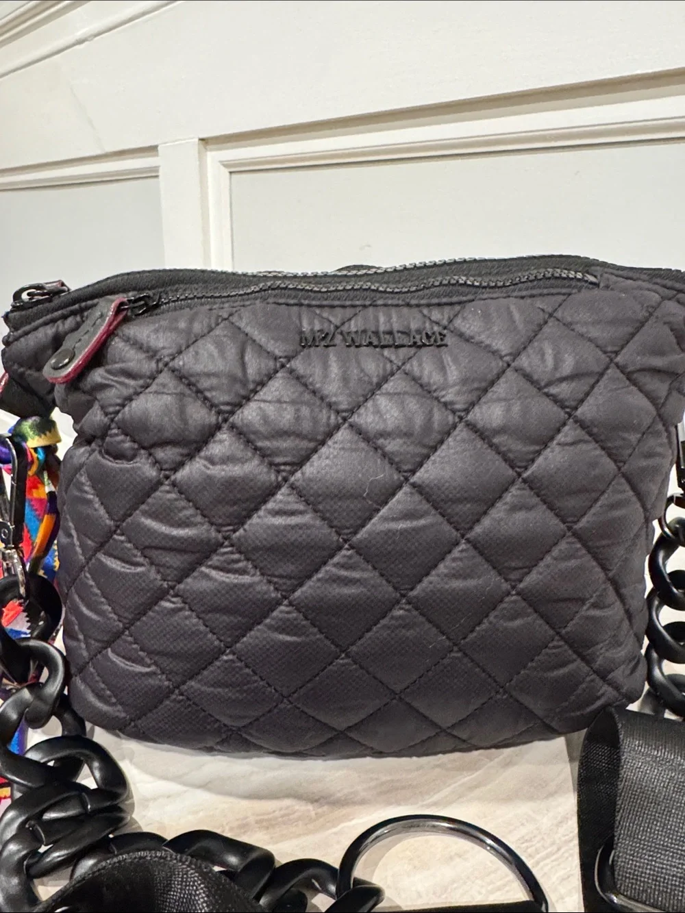 MZ Wallace Bag Mini Crosby Black Chain Quilted Crossbody EUC